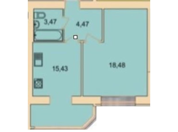 ЖК Курортный: планування 1-кімнатної квартири 41.85 м²