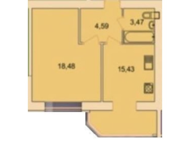 ЖК Курортный: планування 1-кімнатної квартири 41.97 м²