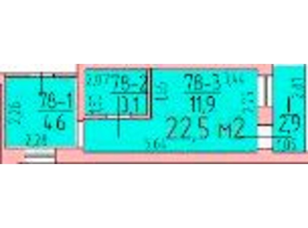 ЖК Волна: планировка 1-комнатной квартиры 22.5 м²