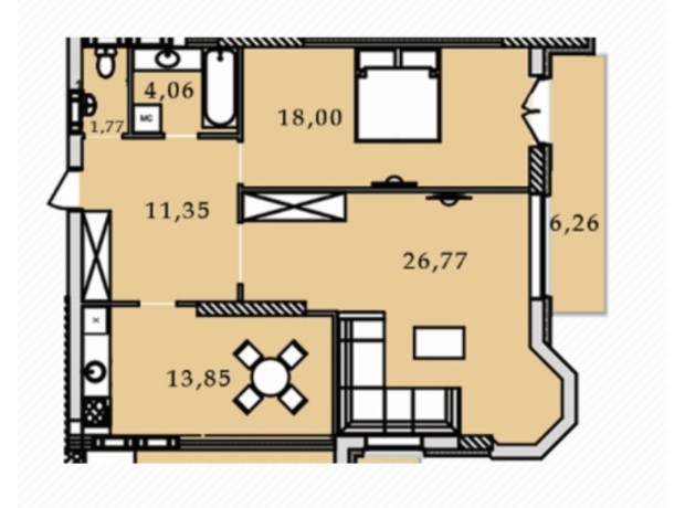 ЖК Premier Tower: планировка 2-комнатной квартиры 84.1 м²