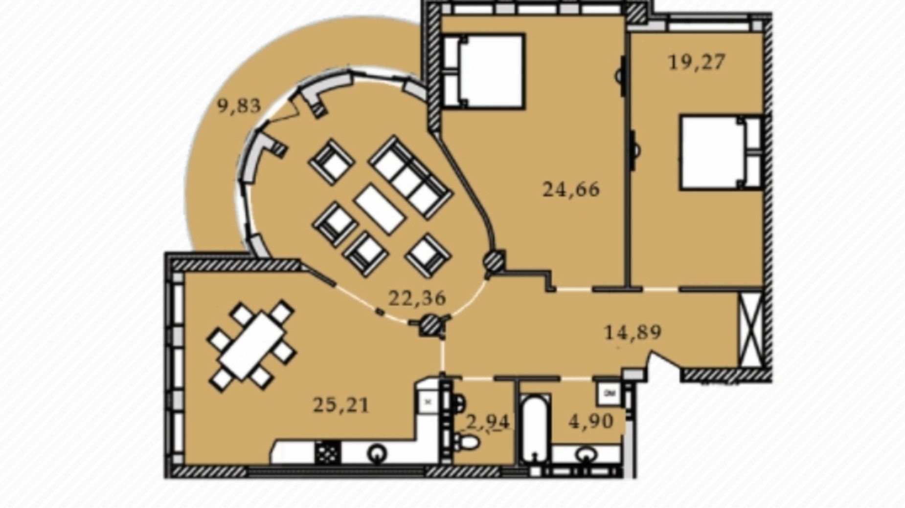 Планировка 3-комнатной квартиры в ЖК Premier Tower 125.83 м², фото 314227