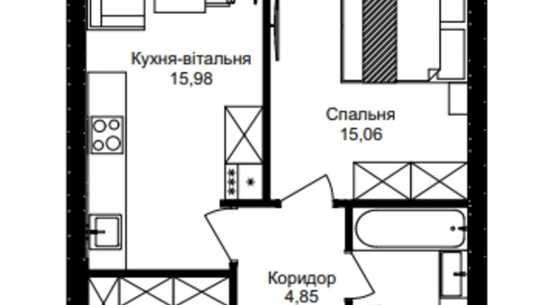 Планировка 1-комнатной квартиры в ЖК Premier Tower 45.8 м², фото 314241