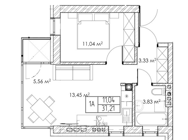 КГ Гармония: планировка 1-комнатной квартиры 37.2 м²