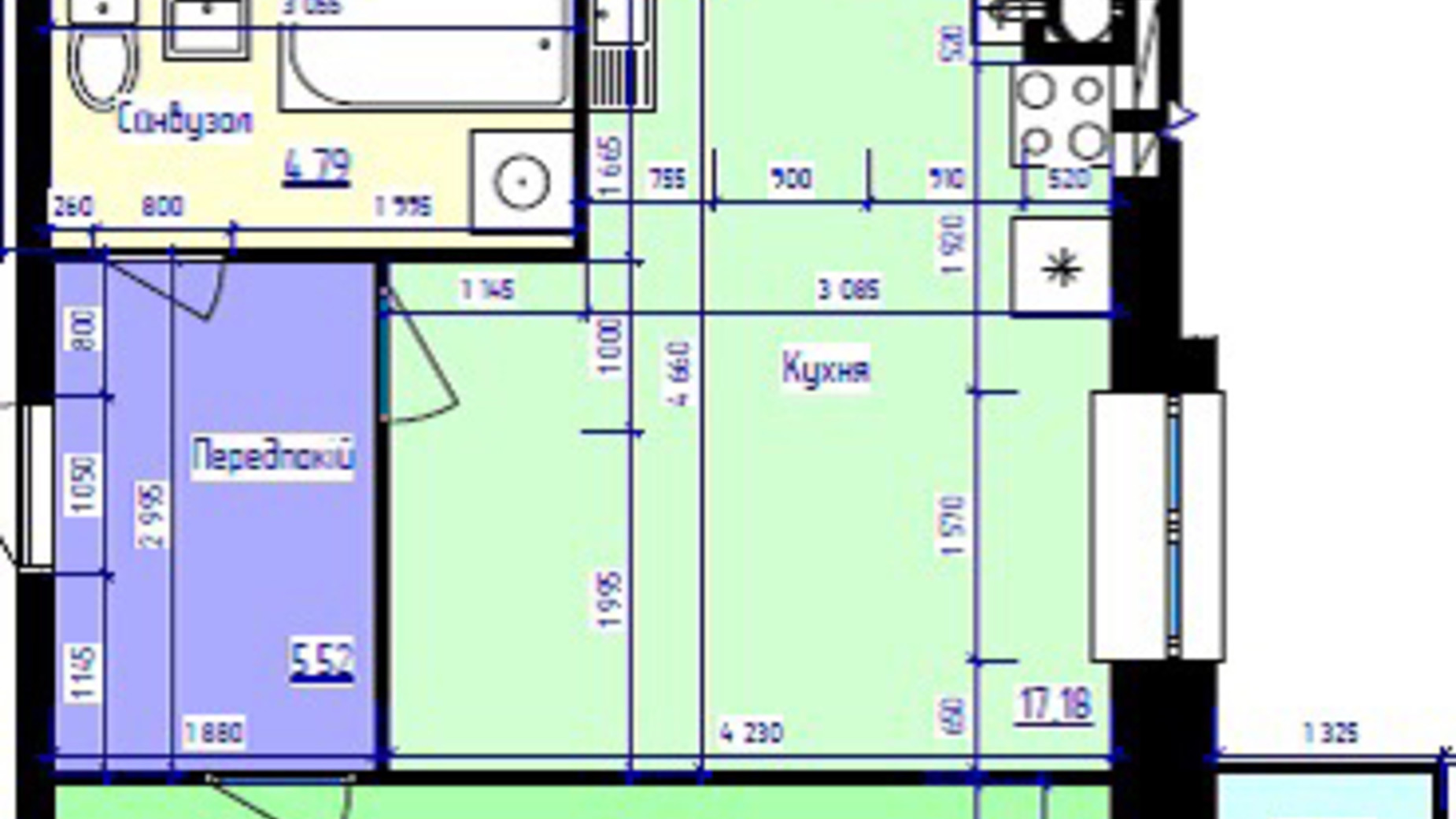 Планування 1-кімнатної квартири в ЖК Збруч 56.6 м², фото 314301