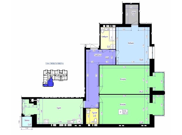 ЖК Збруч: планування 3-кімнатної квартири 123.9 м²