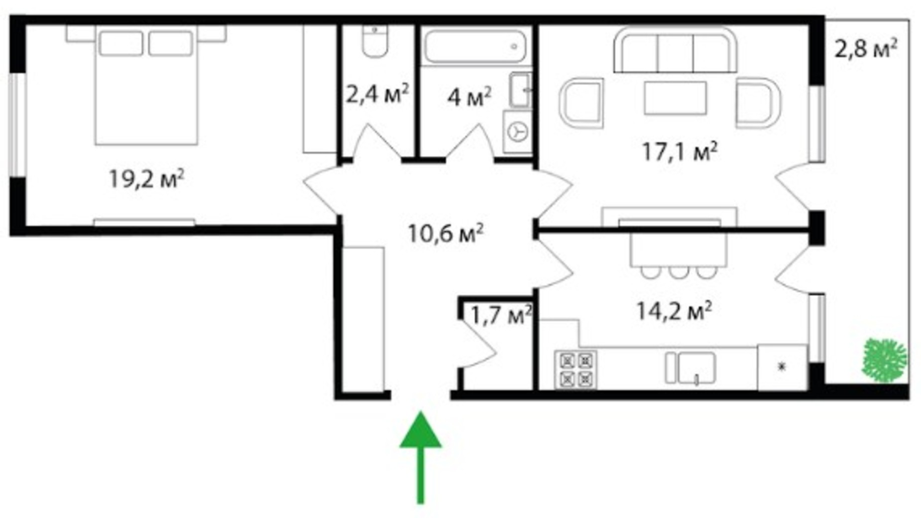 Планування 2-кімнатної квартири в ЖК Park Land 73.9 м², фото 314486