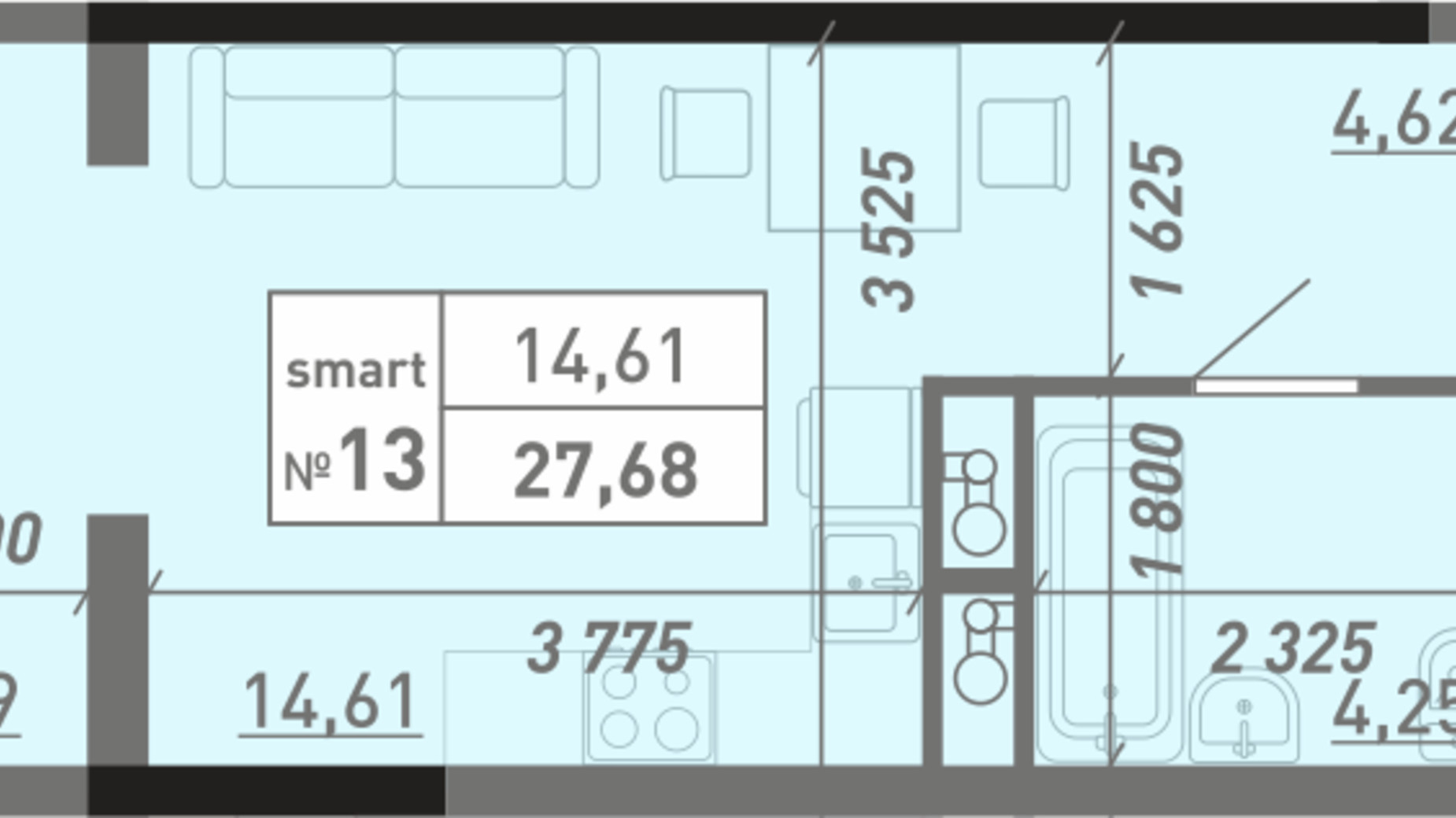 Планировка смарт квартиры в ЖК Акварель 8 27.68 м², фото 314584