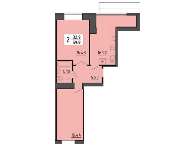 Квартал Энергия: планировка 2-комнатной квартиры 59.8 м²
