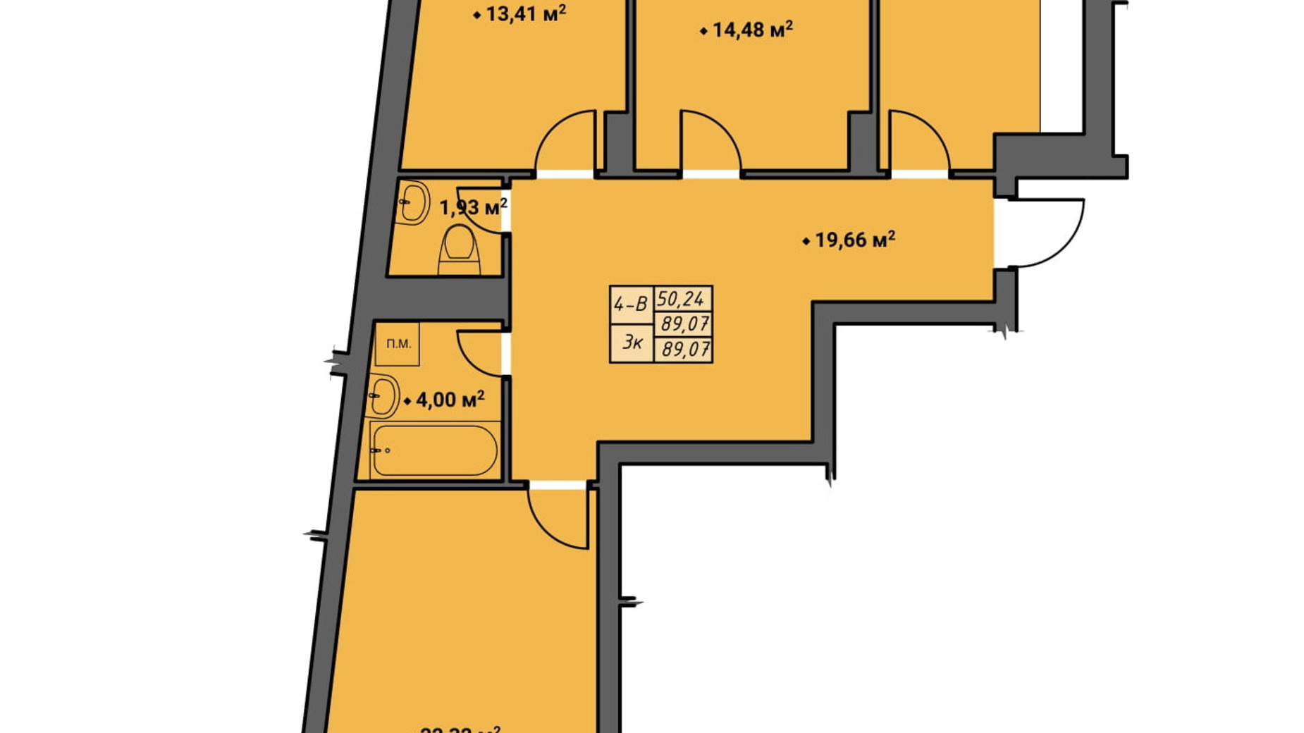 Планировка 3-комнатной квартиры в ЖК Amber Park 88.05 м², фото 314837