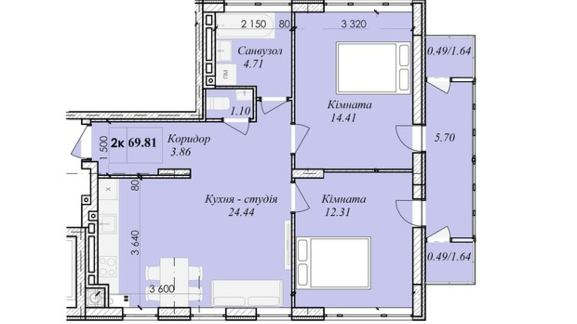 Планировка помещения в ЖК Excellent House 69.81 м², фото 314892