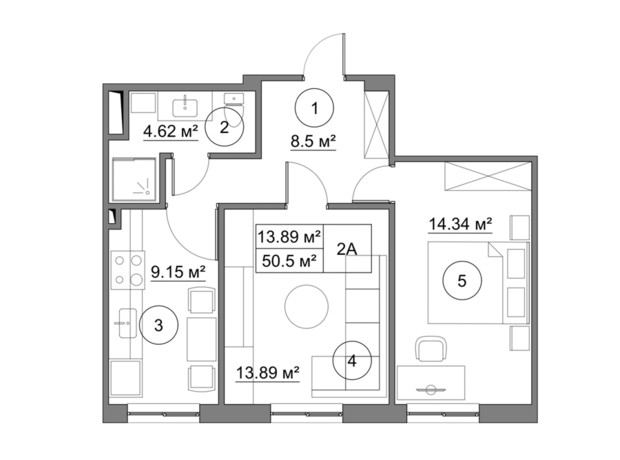 Клубний будинок Петрівський Гай: планування 2-кімнатної квартири 50.5 м²