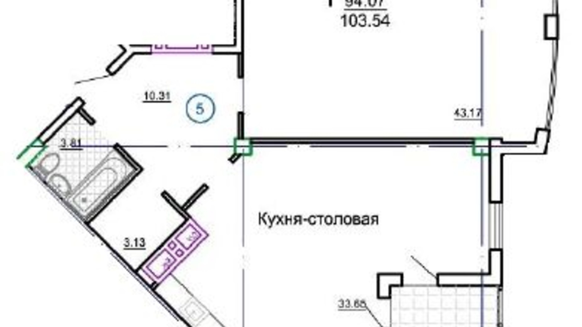 Планування 1-кімнатної квартири в ЖК the first capital residence 103.54 м², фото 315424