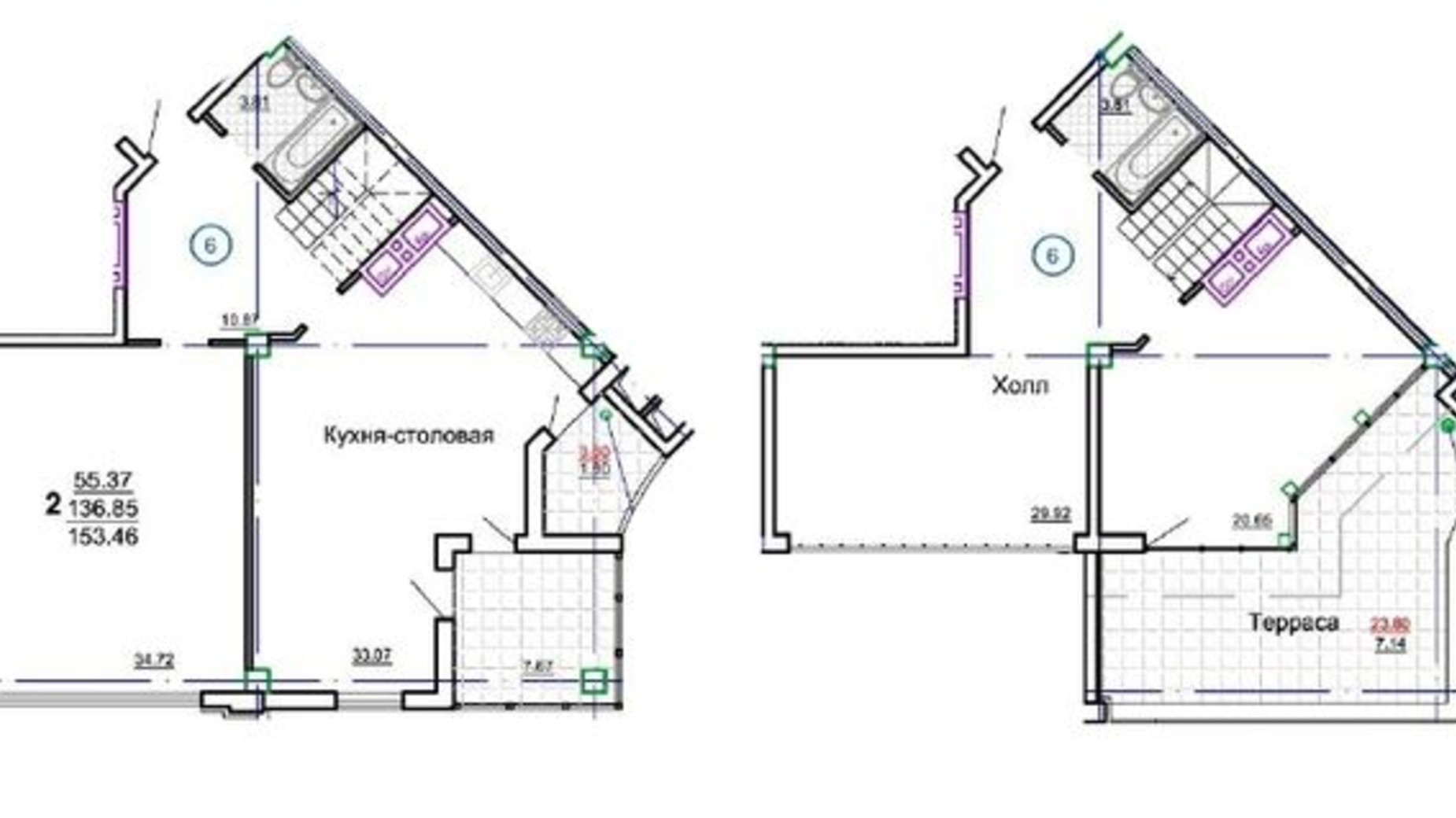 Планировка 2-комнатной квартиры в ЖК the first capital residence 153.46 м², фото 315425