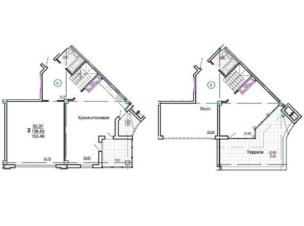 ЖК the first capital residence: планування 2-кімнатної квартири 153.46 м²