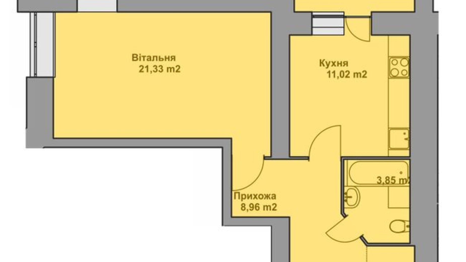 Планировка 1-комнатной квартиры в ЖК Комфорт Таун плюс 47.9 м², фото 315467