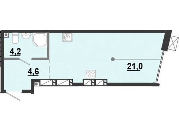ЖК BonAparte: планировка 1-комнатной квартиры 26.68 м²