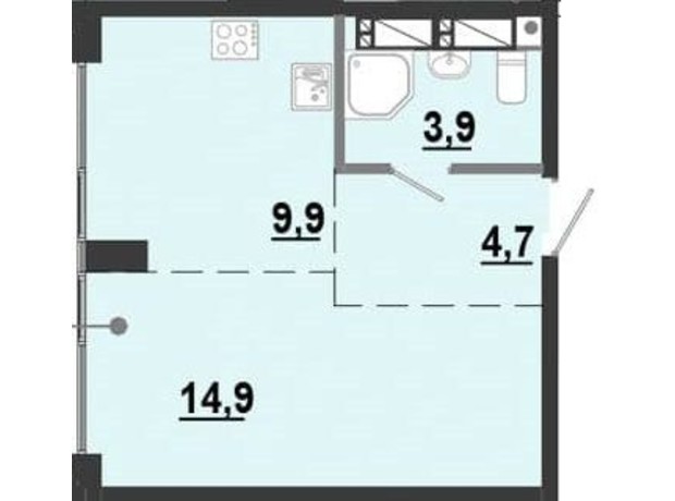 ЖК BonAparte: планування 1-кімнатної квартири 33.33 м²