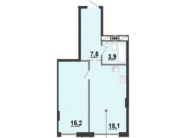 ЖК BonAparte: планування 1-кімнатної квартири 44.69 м²