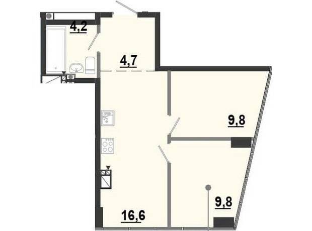 ЖК BonAparte: планировка 2-комнатной квартиры 45.12 м²