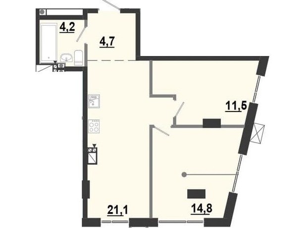 ЖК BonAparte: планування 2-кімнатної квартири 56.37 м²