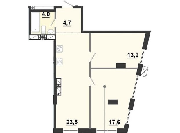 ЖК BonAparte: планування 2-кімнатної квартири 63.02 м²