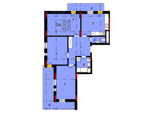 ЖК Провесінь: планировка 3-комнатной квартиры 88.67 м²