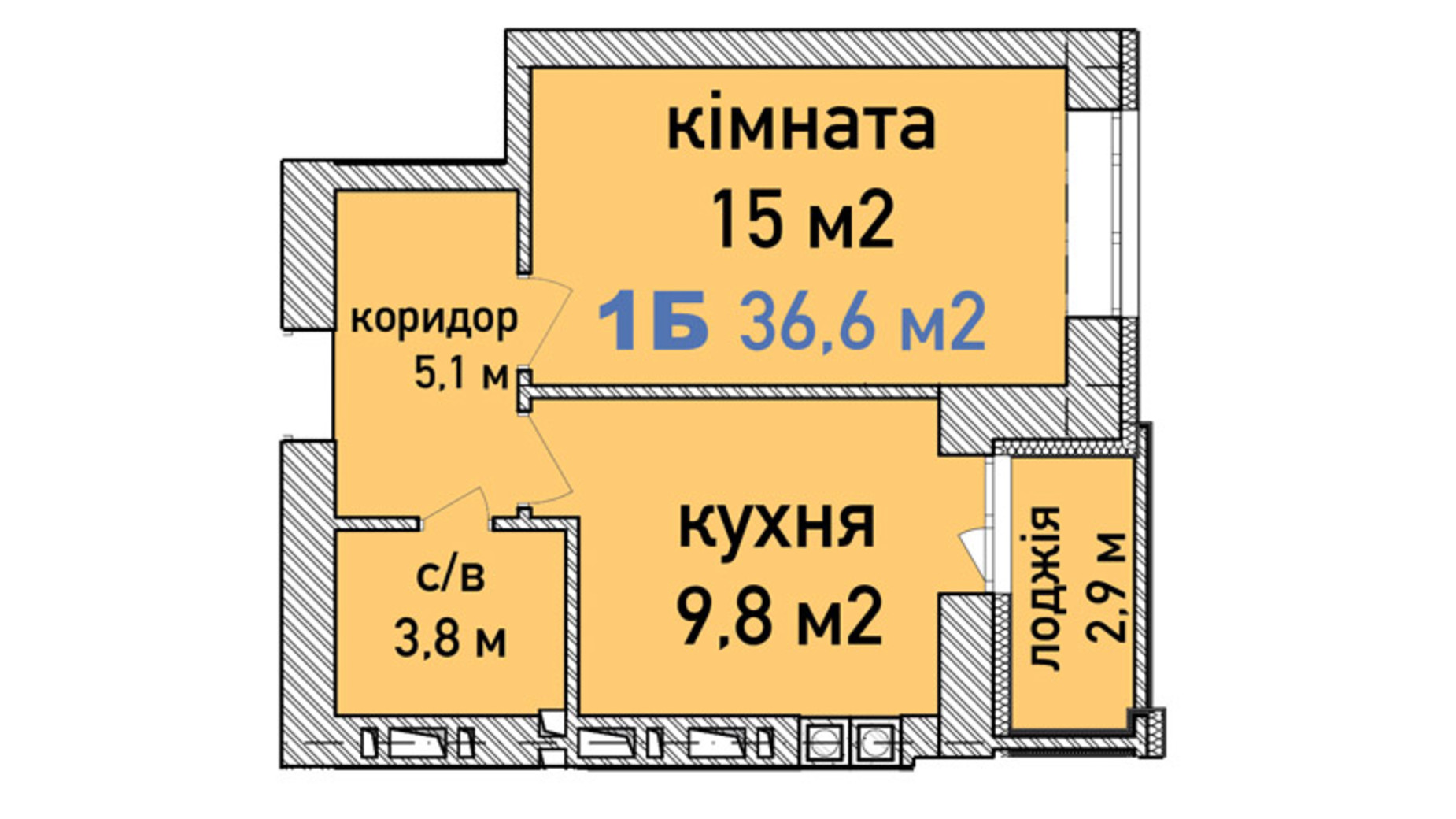 Планировка 1-комнатной квартиры в ЖК Синергия Сити (Kvartal Group) 38.4 м², фото 315531