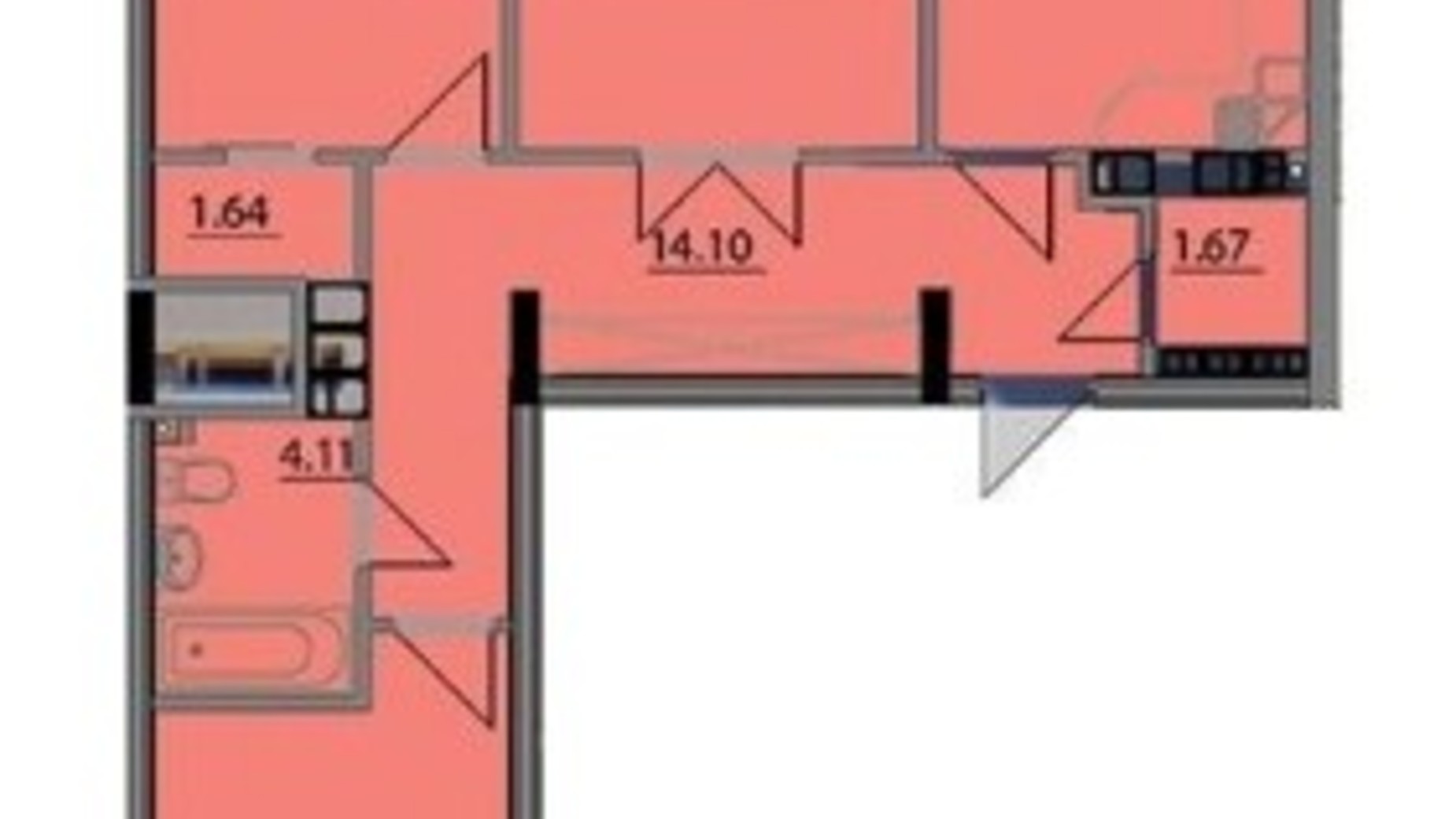 Планировка 3-комнатной квартиры в ЖК Липська вежа 90.2 м², фото 315554