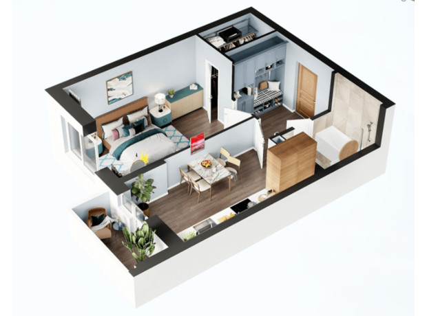 ЖК Святобор: планировка 1-комнатной квартиры 44.96 м²