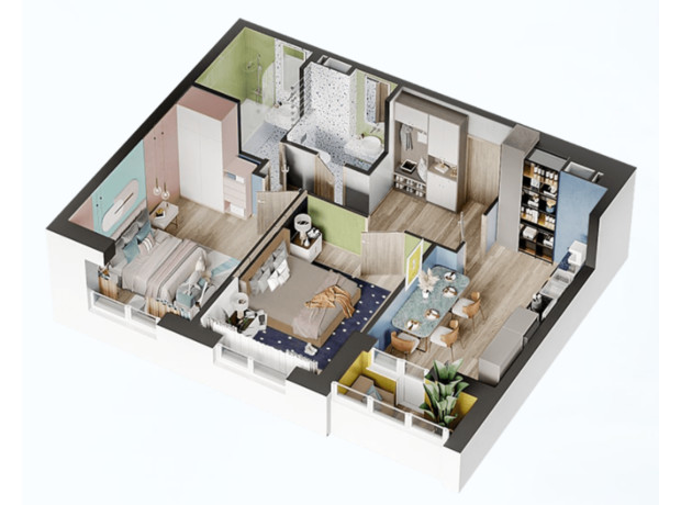 ЖК Святобор: планування 2-кімнатної квартири 61.39 м²
