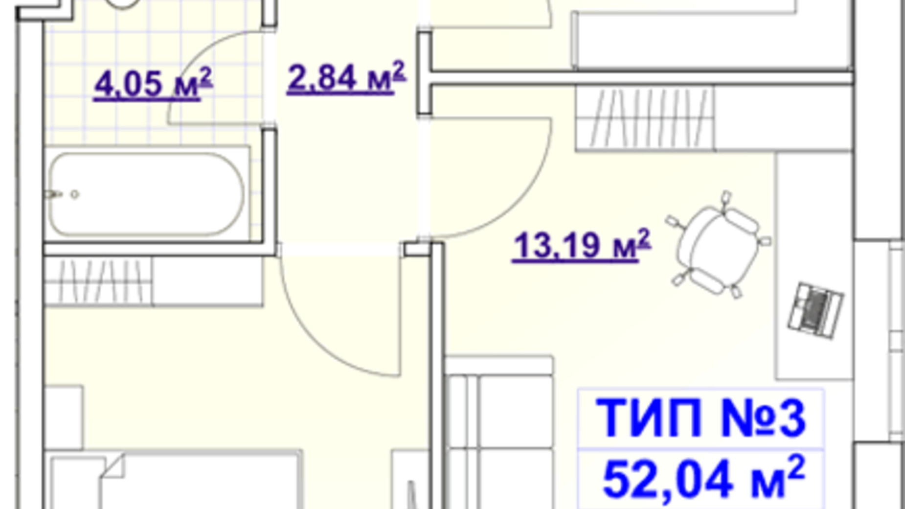 Планування 2-кімнатної квартири в ЖК Barvy 51.81 м², фото 315784