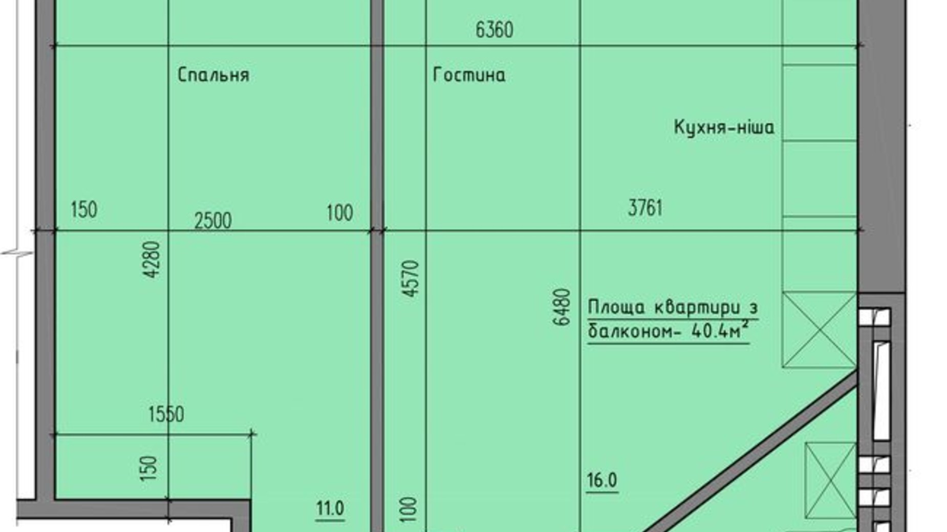 Планування 1-кімнатної квартири в ЖК Надеждинский 40.4 м², фото 315860