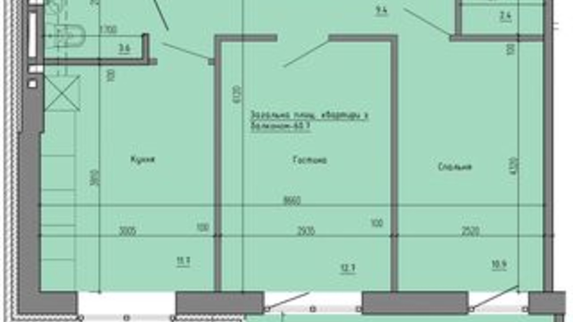 Планировка 2-комнатной квартиры в ЖК Надеждинский 60.7 м², фото 315863