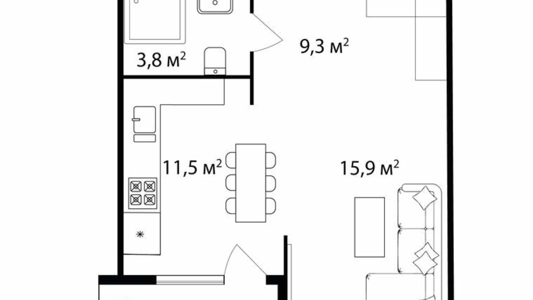 Планування 1-кімнатної квартири в ЖК Park Land 41.2 м², фото 316015