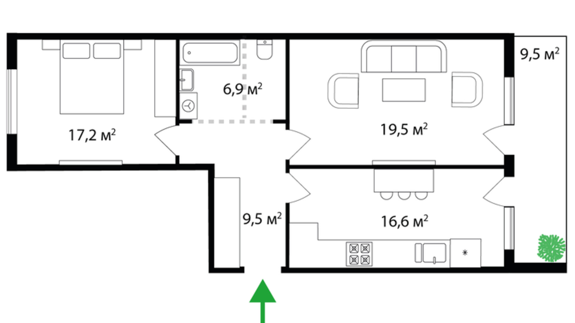 Планування 2-кімнатної квартири в ЖК Park Land 73.4 м², фото 316040