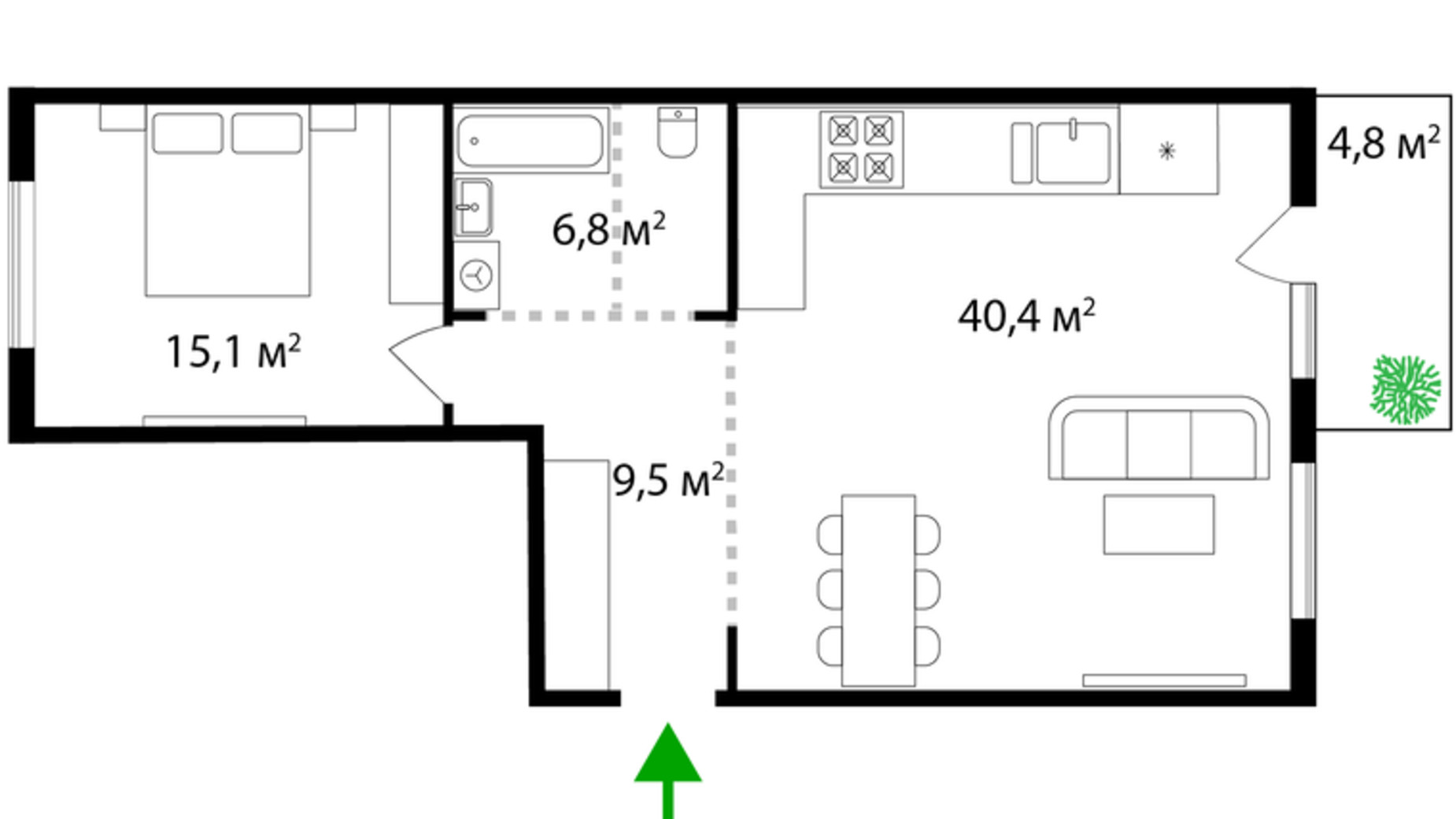 Планировка 2-комнатной квартиры в ЖК Park Land 72.8 м², фото 316041