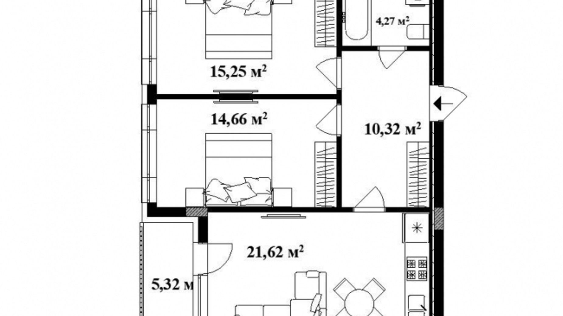 Планування 2-кімнатної квартири в ЖК Park Land 65.9 м², фото 316042