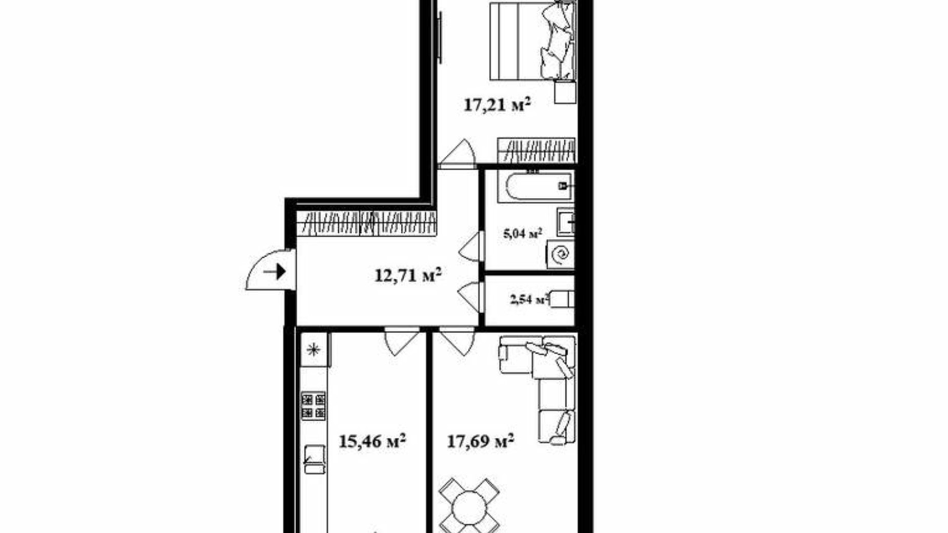 Планування 2-кімнатної квартири в ЖК Park Land 72 м², фото 316044