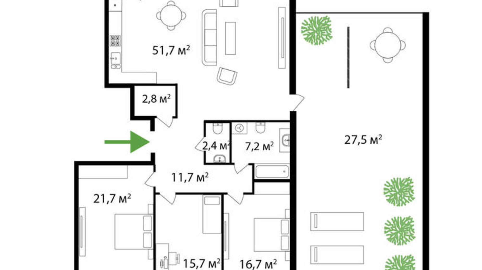 Планировка 4-комнатной квартиры в ЖК Park Land 158.1 м², фото 316056