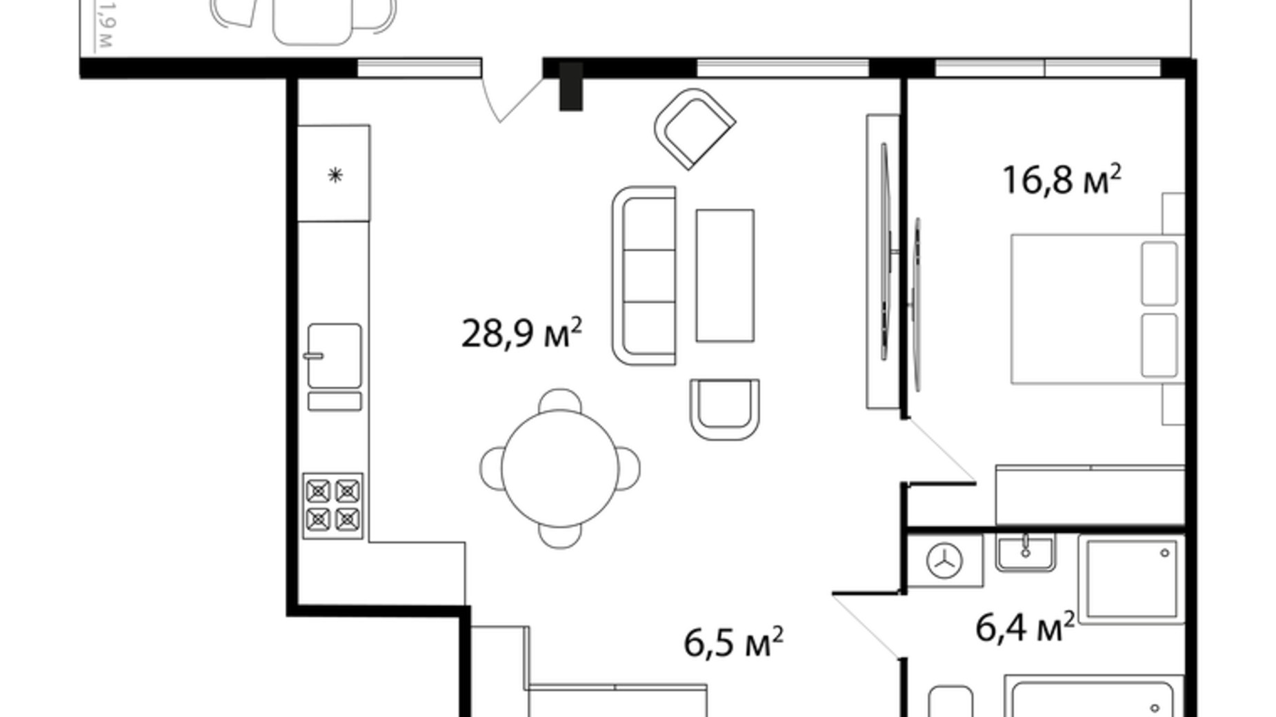 Планування 2-кімнатної квартири в ЖК Park Land 61 м², фото 316057
