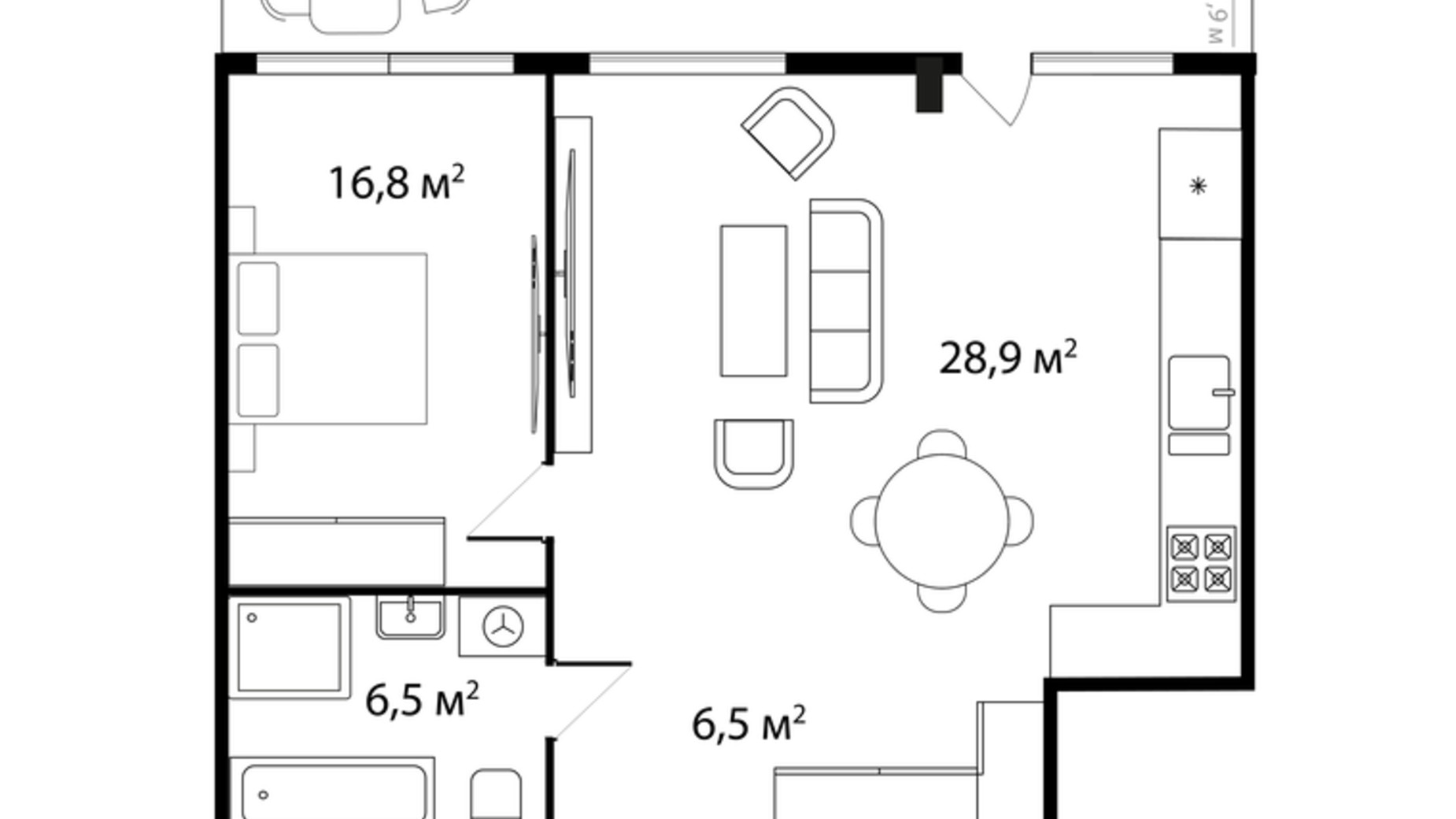 Планировка 2-комнатной квартиры в ЖК Park Land 58.7 м², фото 316061