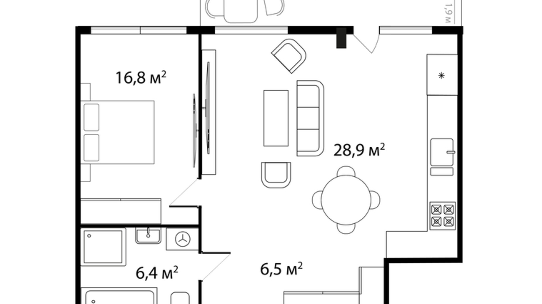 Планування 2-кімнатної квартири в ЖК Park Land 57.3 м², фото 316063