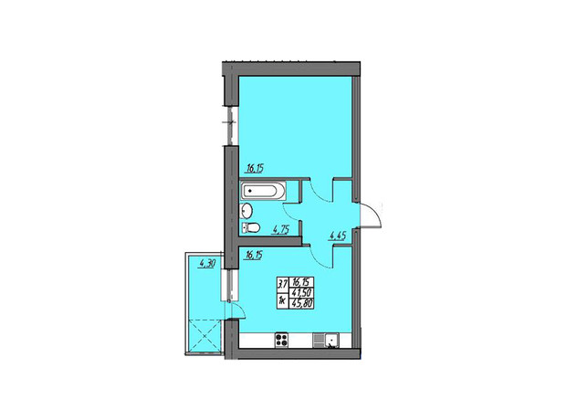 ЖК на Шептицкого: планировка 1-комнатной квартиры 45.8 м²
