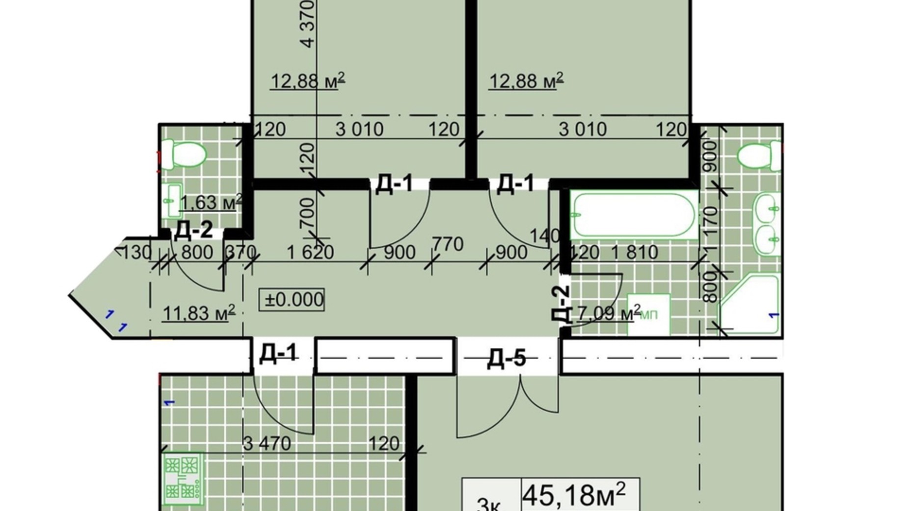 Планировка 3-комнатной квартиры в ЖК Столичный квартал 78.7 м², фото 316190