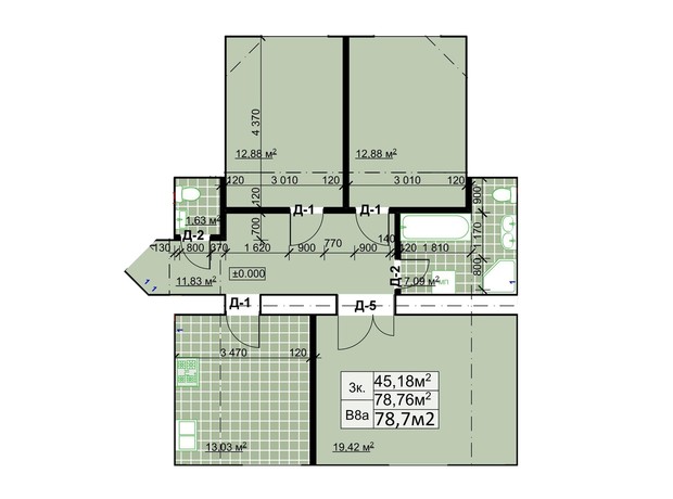 ЖК Столичный квартал: планировка 3-комнатной квартиры 78.7 м²
