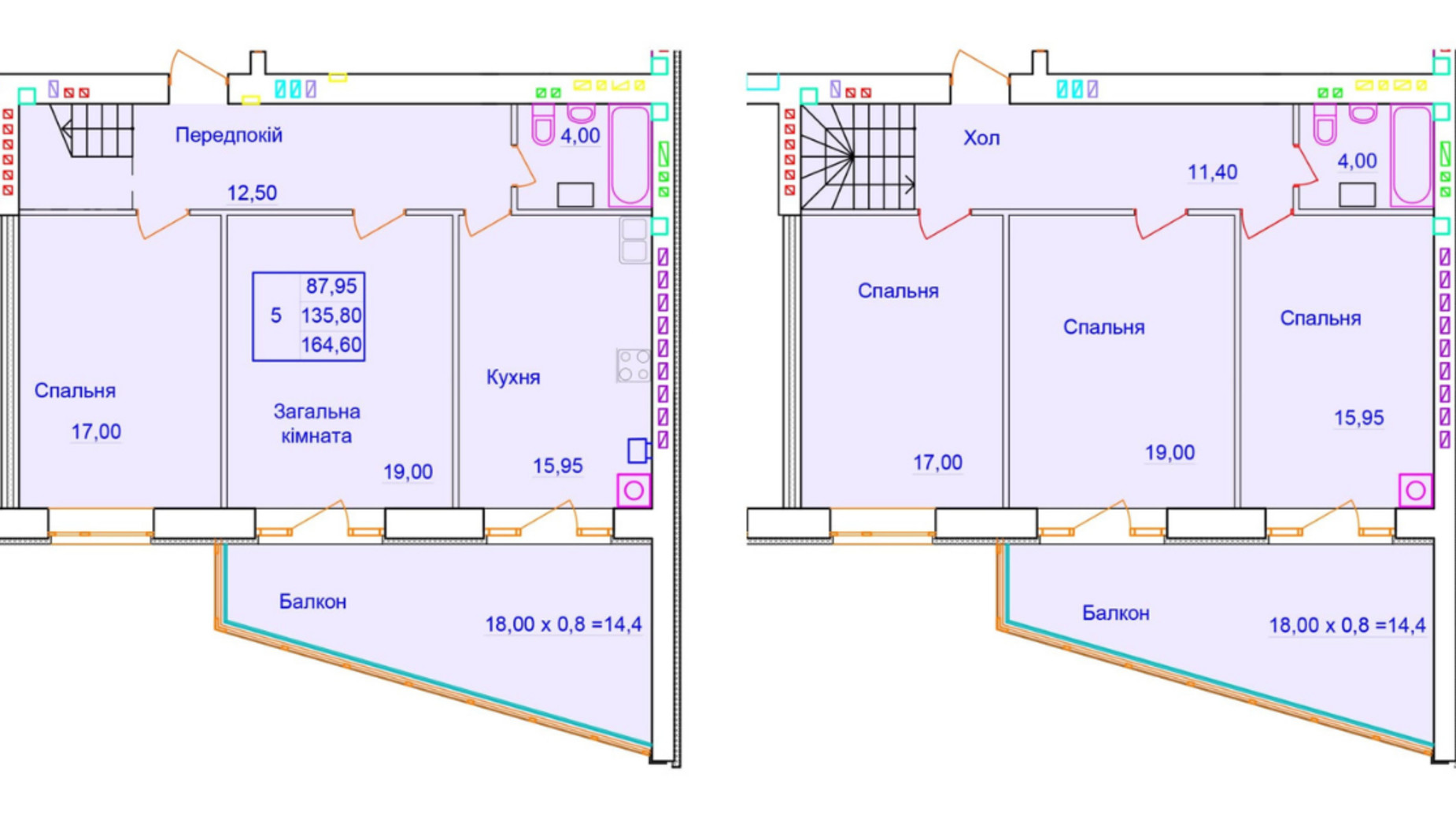 Планировка много­уровневой квартиры в ЖК Европейский 164.6 м², фото 316279