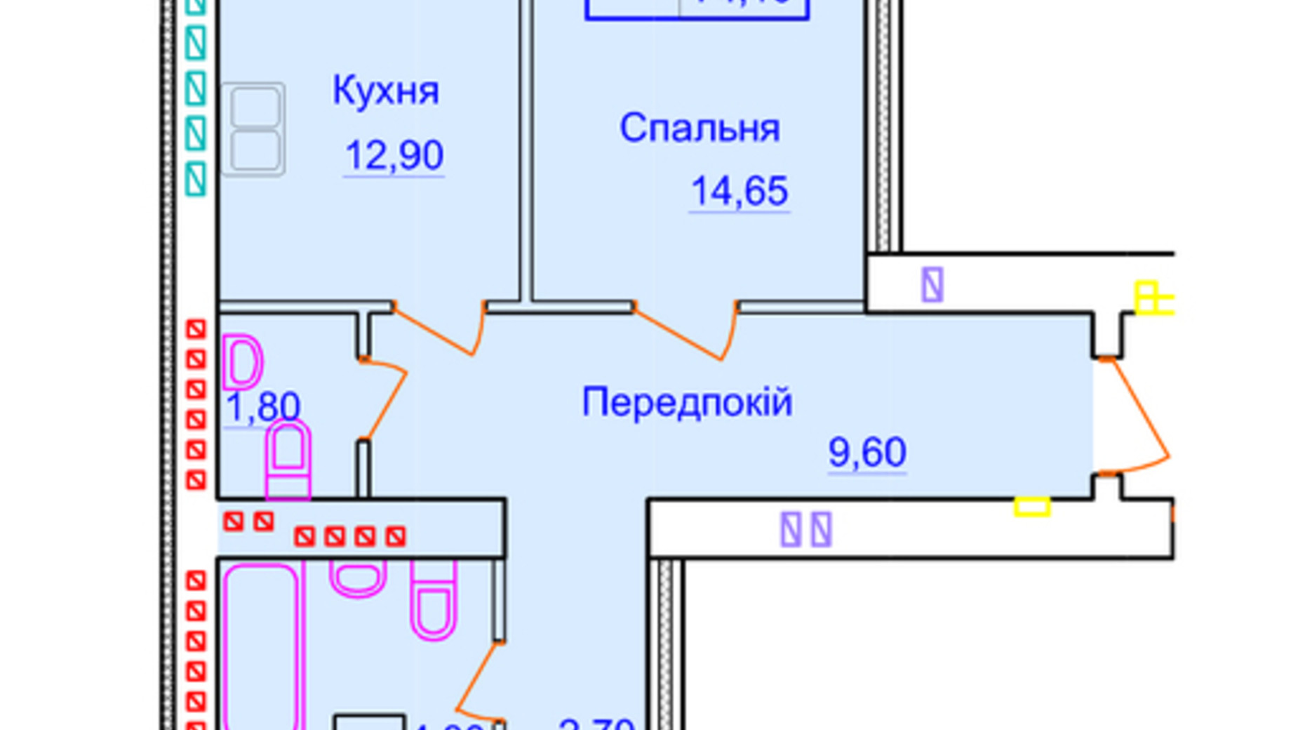 Планировка 2-комнатной квартиры в ЖК Европейский 72.87 м², фото 316283