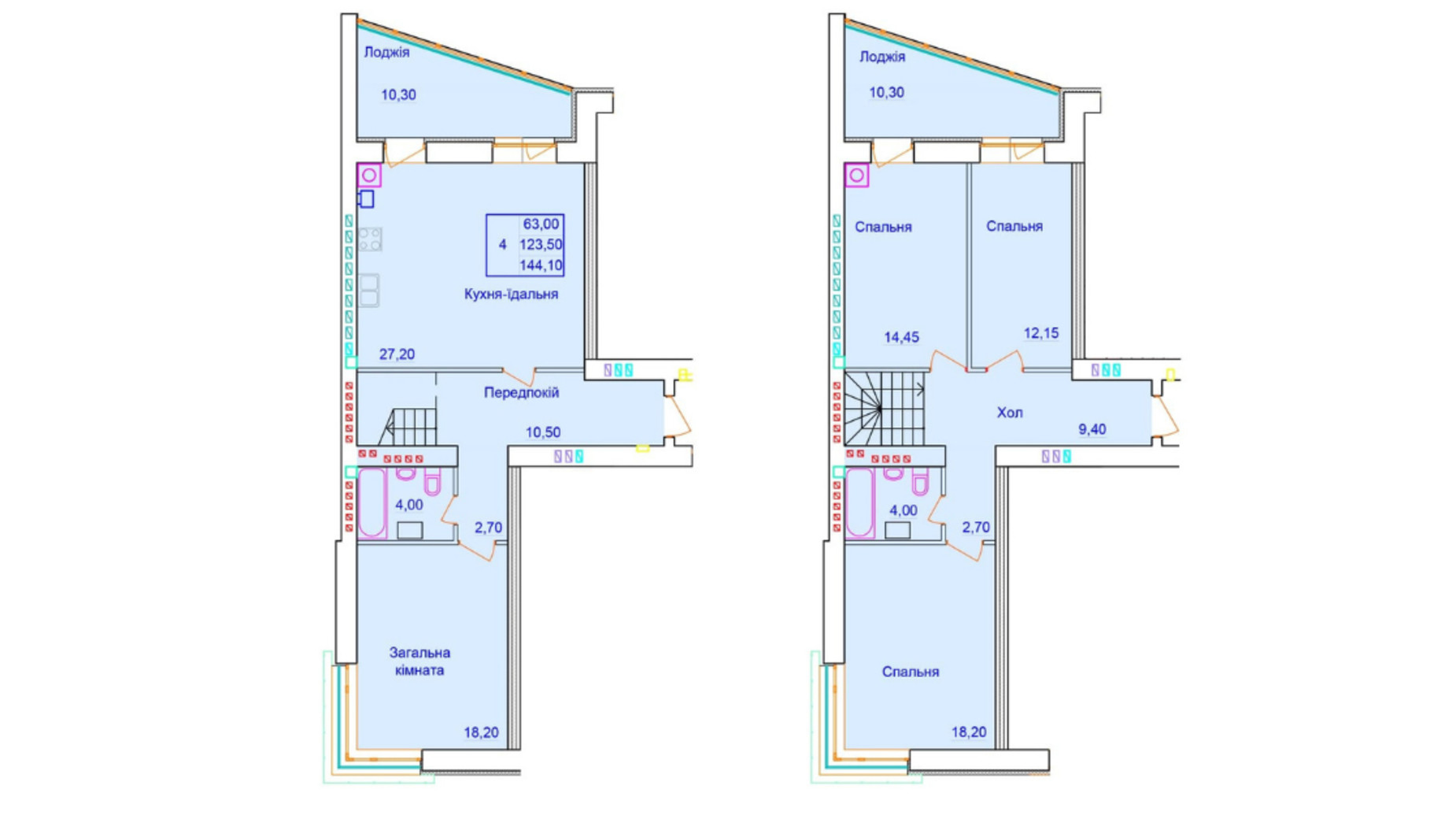 Планировка много­уровневой квартиры в ЖК Европейский 144.1 м², фото 316286