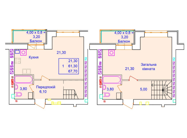 ЖК Європейський: планування 1-кімнатної квартири 67.7 м²