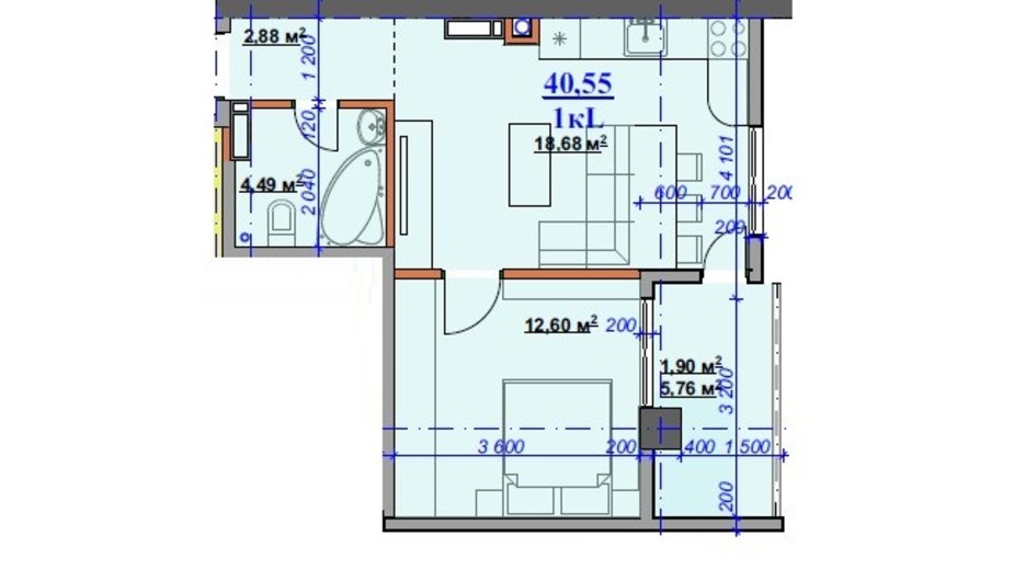 Планування 1-кімнатної квартири в ЖК Grand Hall 40.55 м², фото 316352